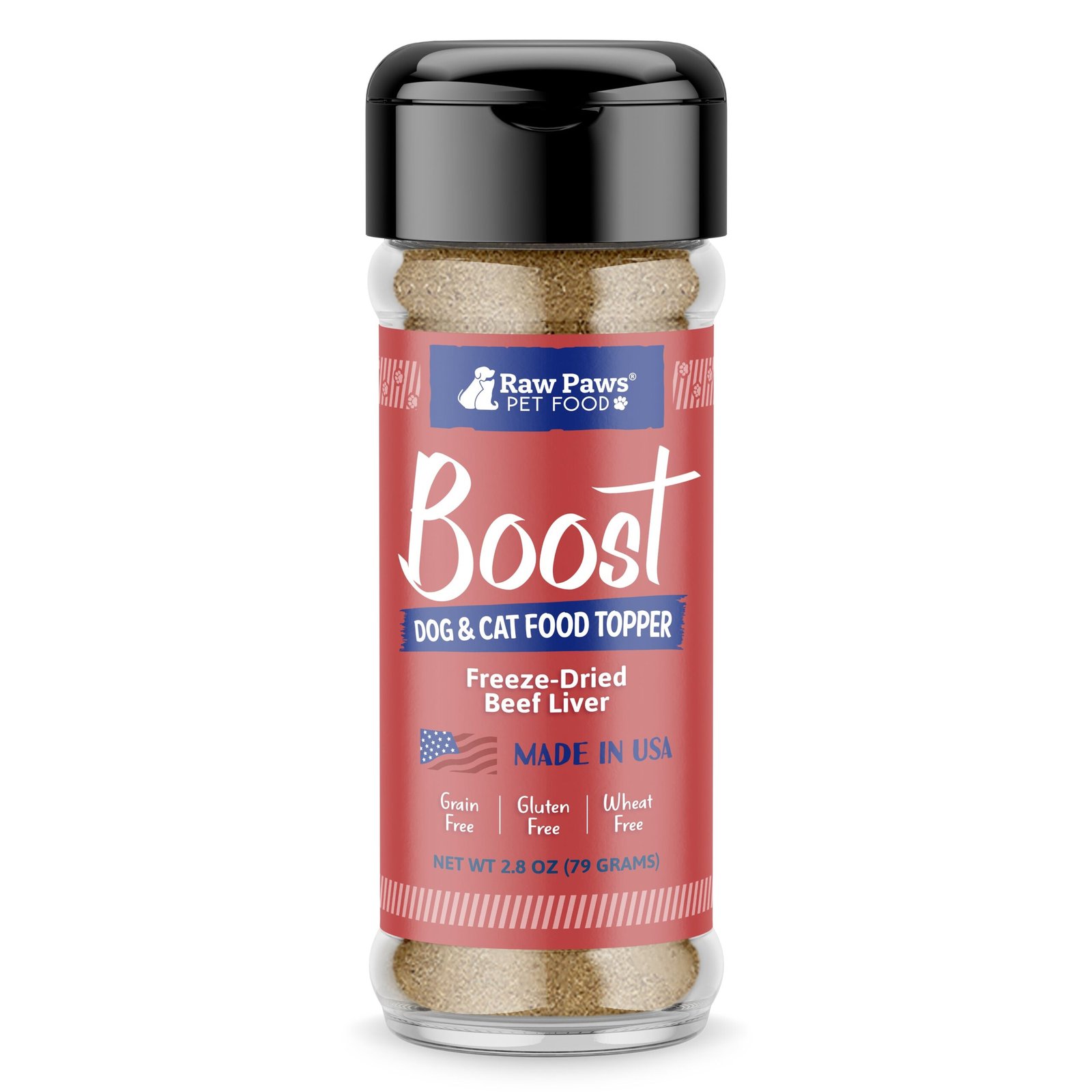 Raw Paws Boost Freeze Dried Beef Liver Pet Food Topper, 3.2 ounce shaker jar