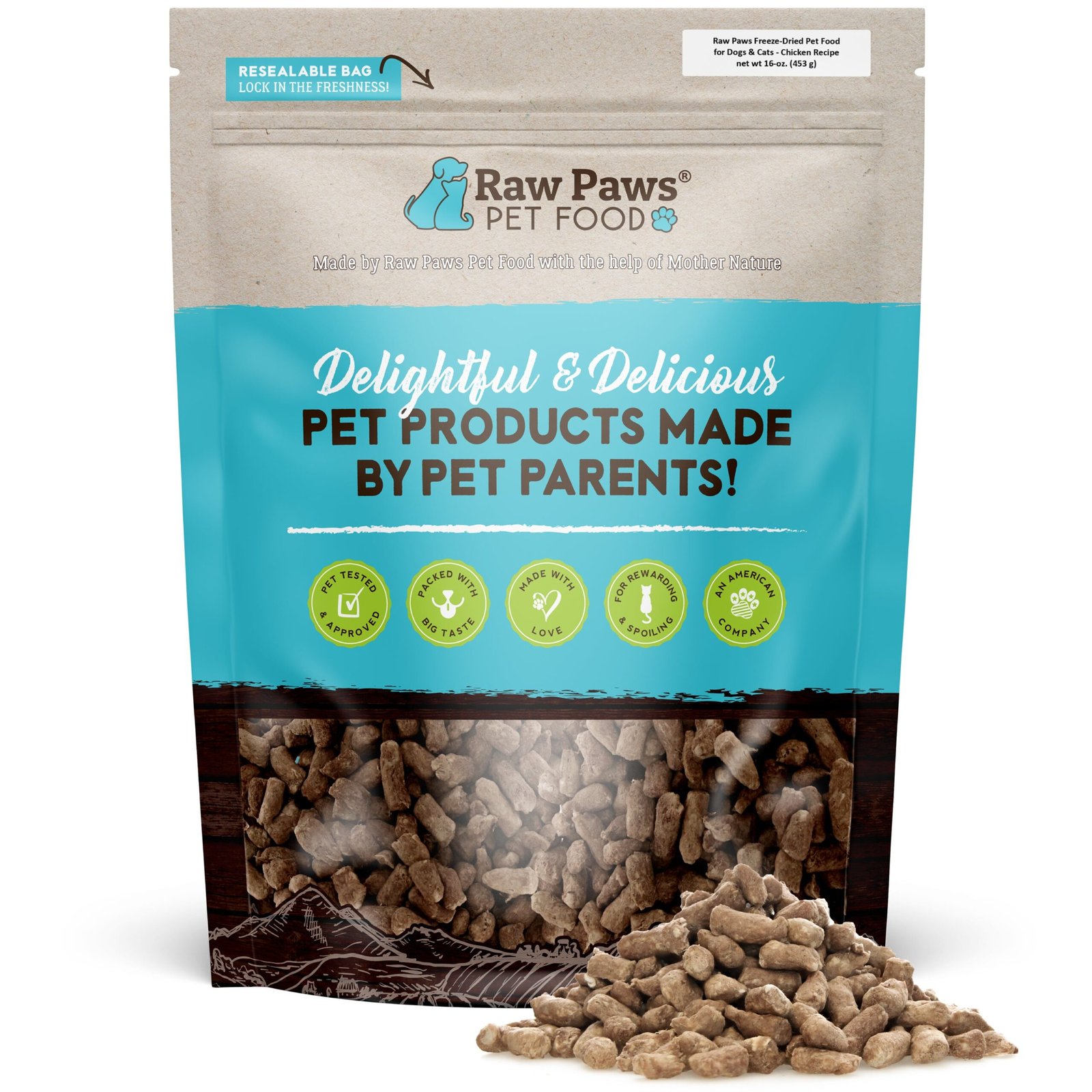 Raw Paws Freeze Dried Pet Food for Dogs and Cats, Chicken Recipe, 16 ounce bag